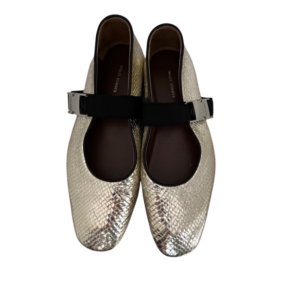 Wales Bonner Ballerina Buckle Flats EU 37 US 7 Lambskin Gold Snakeskin-Embossed - Picture 12 of 12